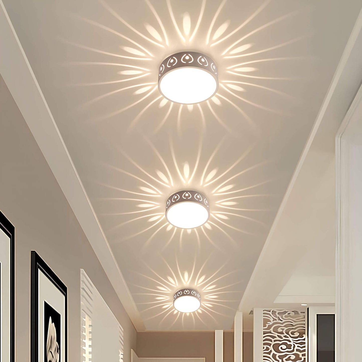 Modern LED Ceiling Light with Ambient Patterns for Hallway and Entrance