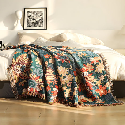 Cotton Tassel Throw Blanket in Soft Double Gauze