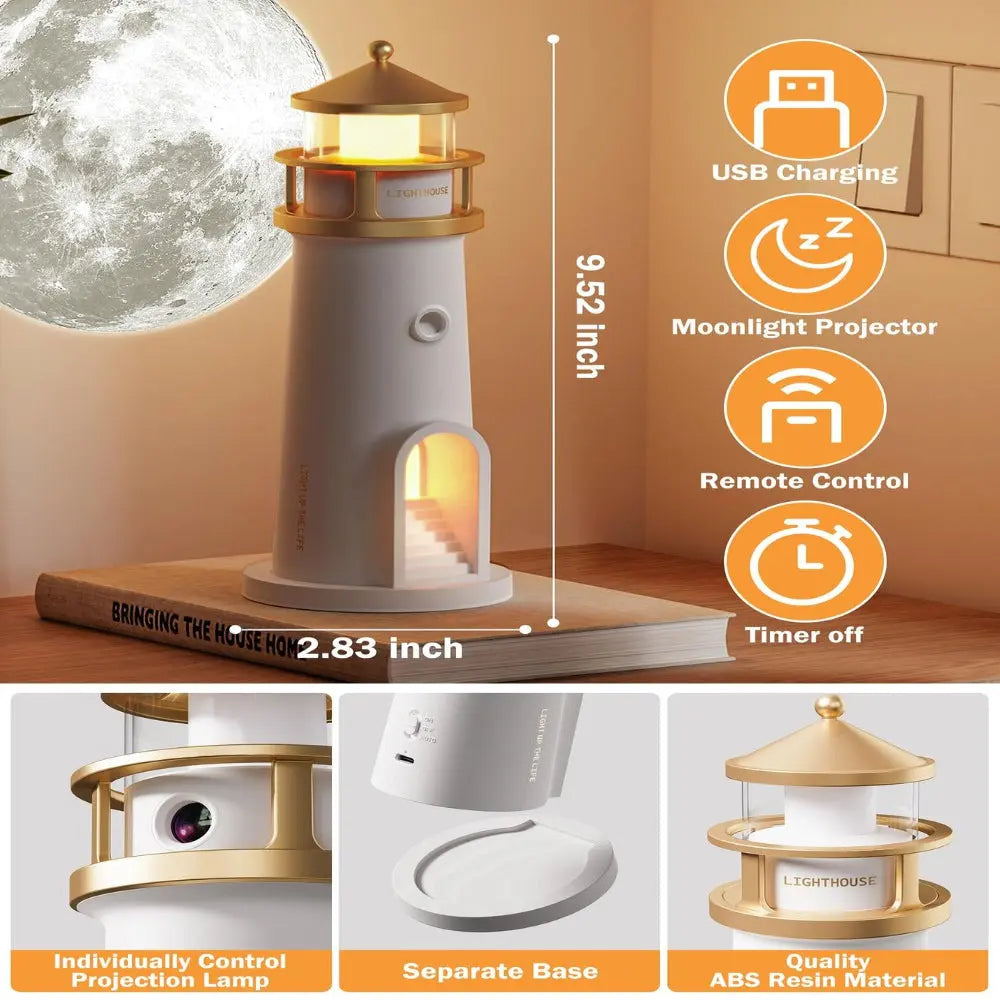Moonlight Lighthouse Night Light with Realistic Star Projection