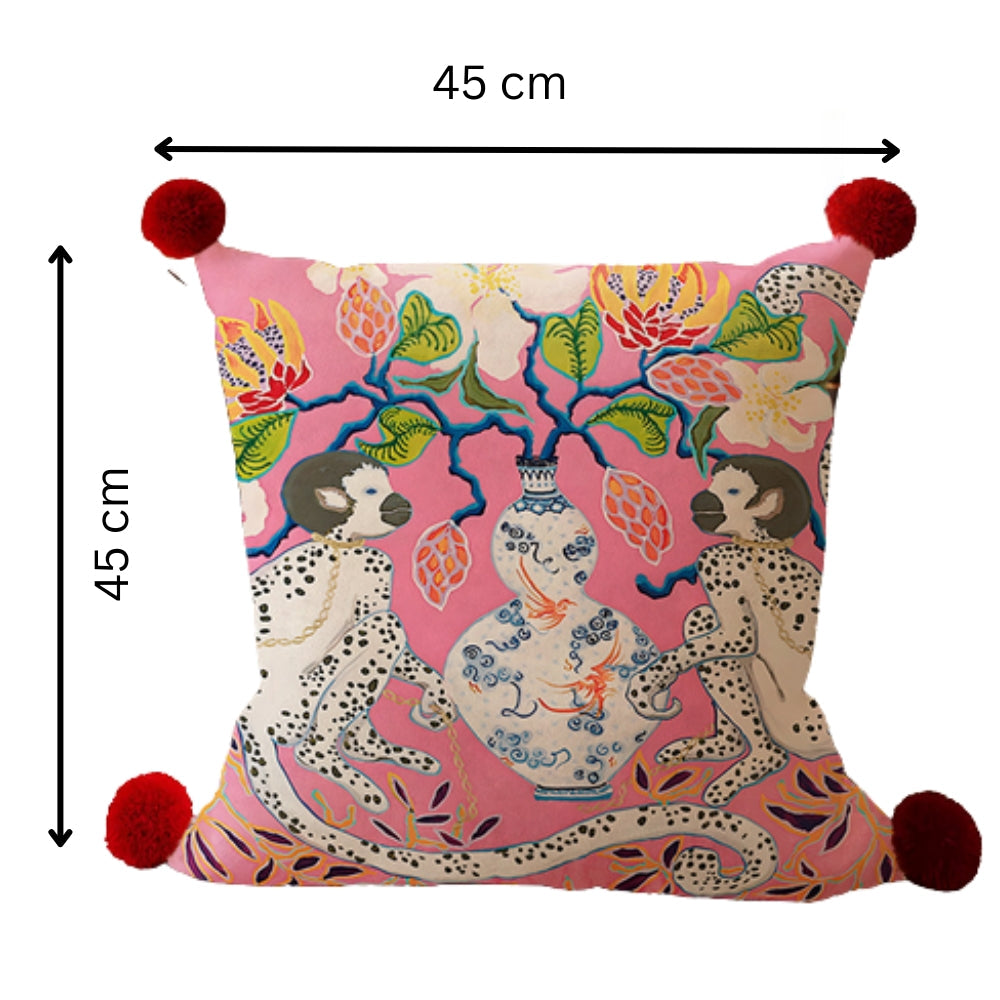 Reversible Microfiber Cushion Cover with Pompoms