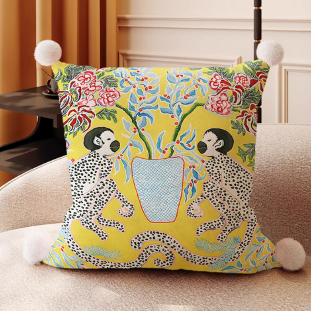 Reversible Microfiber Cushion Cover with Pompoms
