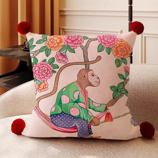 Reversible Microfiber Cushion Cover with Pompoms