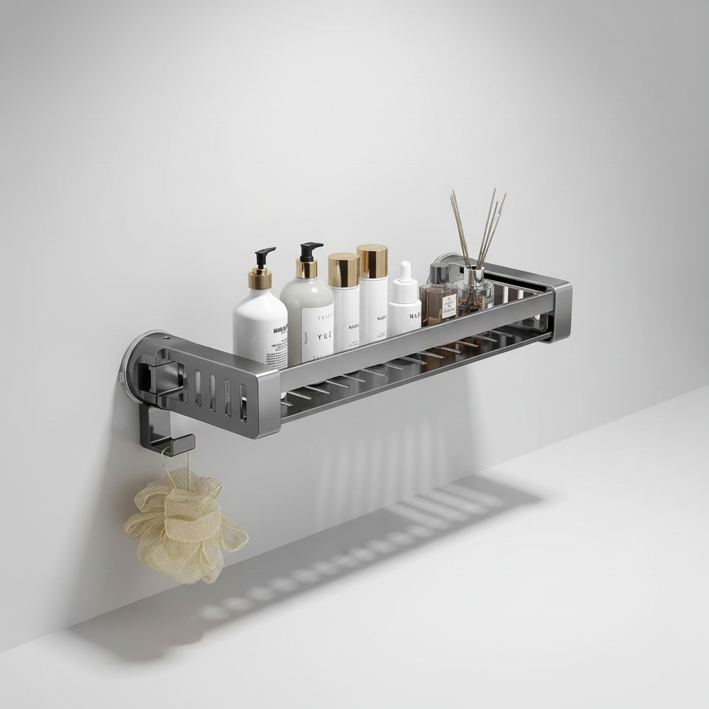 Mount-Free Suction Cup Bathroom Shelf - Rust-Free Aluminum