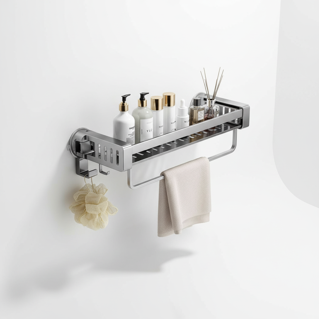 Mount-Free Suction Cup Bathroom Shelf - Rust-Free Aluminum
