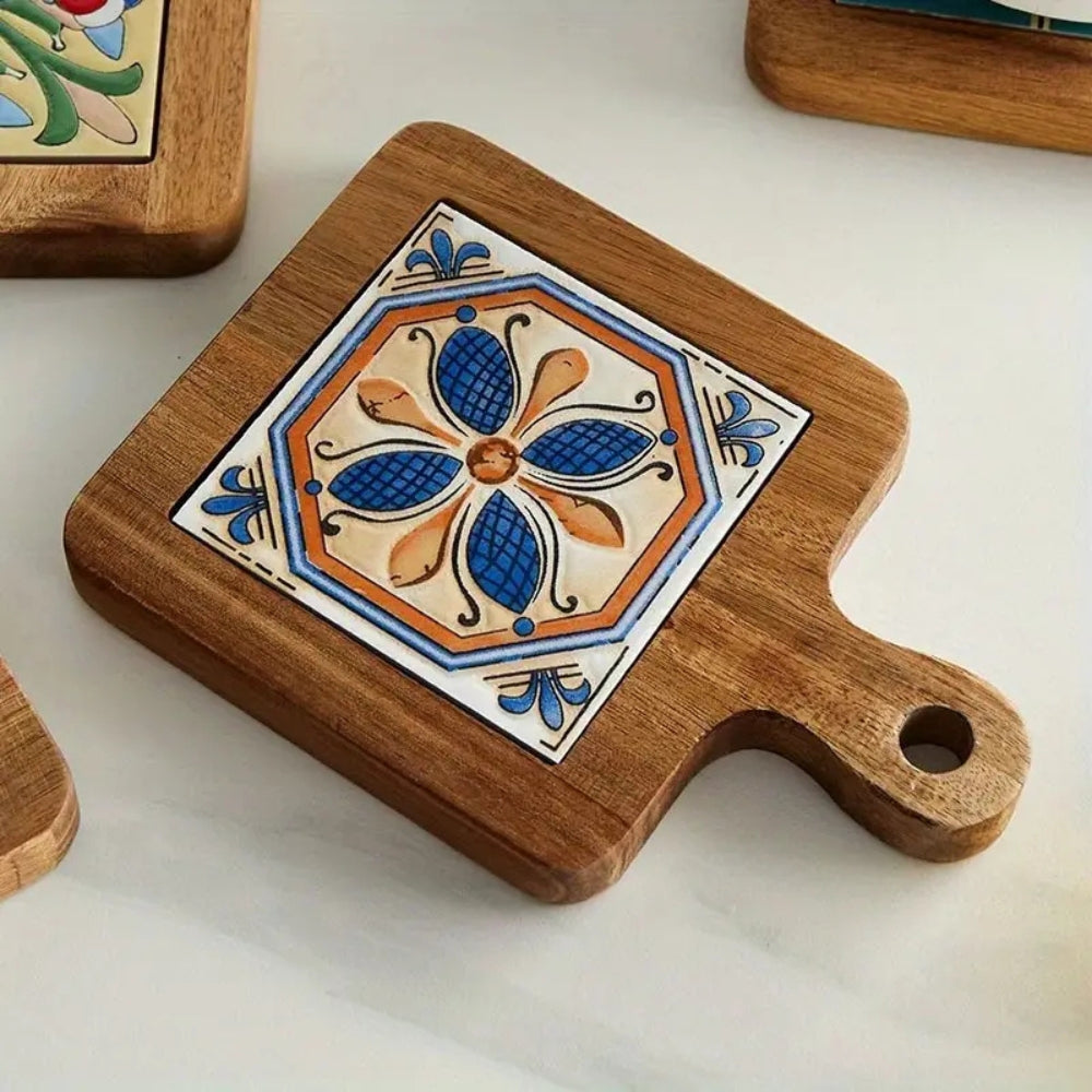 Moroccan Ebony Floral Wooden Trivet