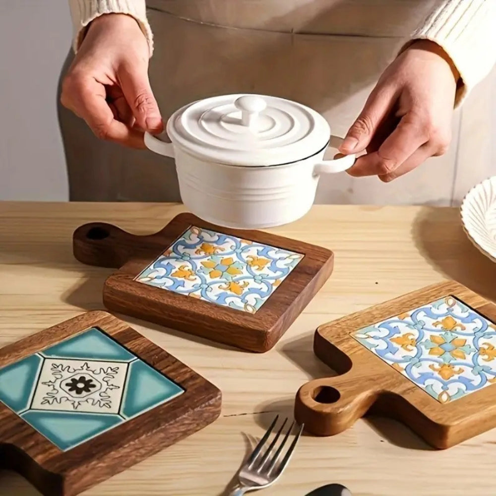 Moroccan Ebony Floral Wooden Trivet