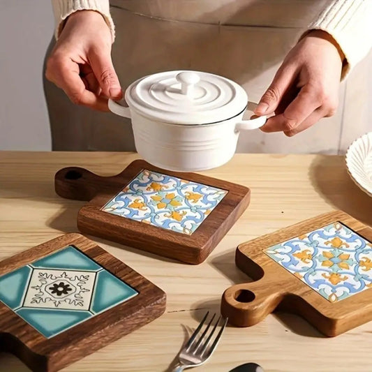 Moroccan Ebony Floral Wooden Trivet