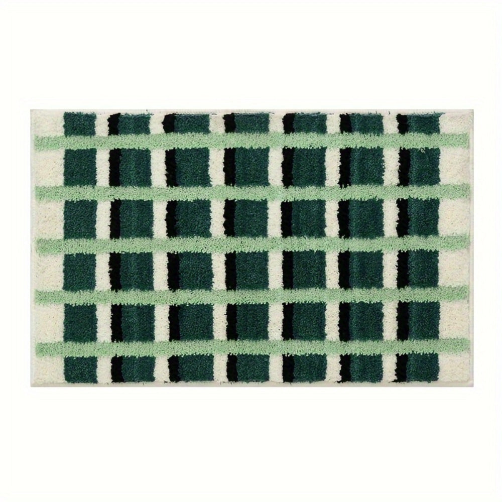 Moss Green Geometric Flocked Bath Mat
