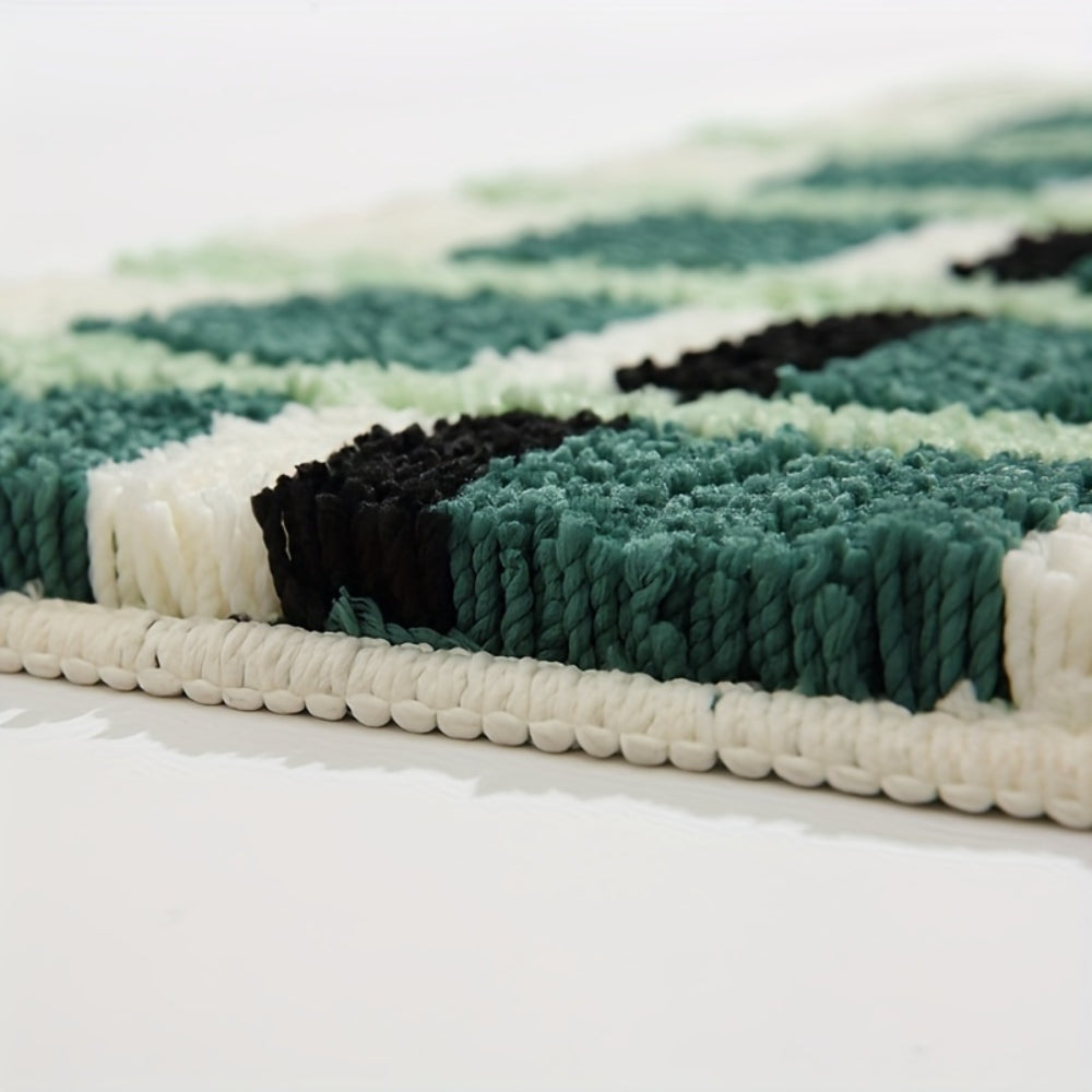 Moss Green Geometric Flocked Bath Mat