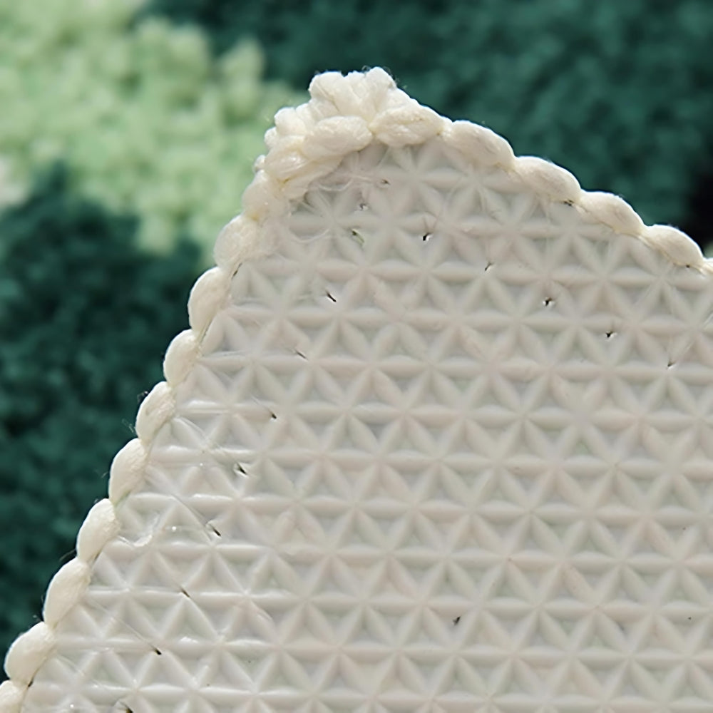 Moss Green Geometric Flocked Bath Mat