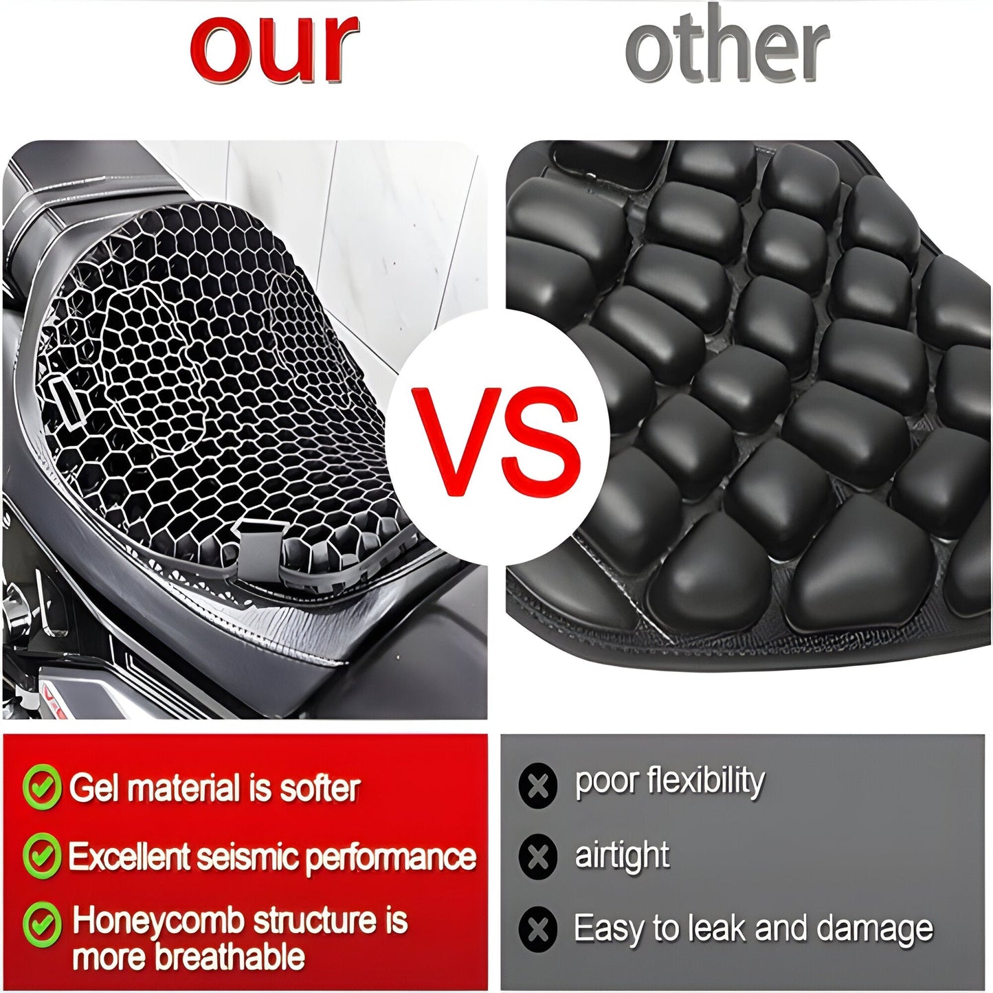 Gel Motorcycle Seat Cushion with Anti-Slip Design for Long Rides