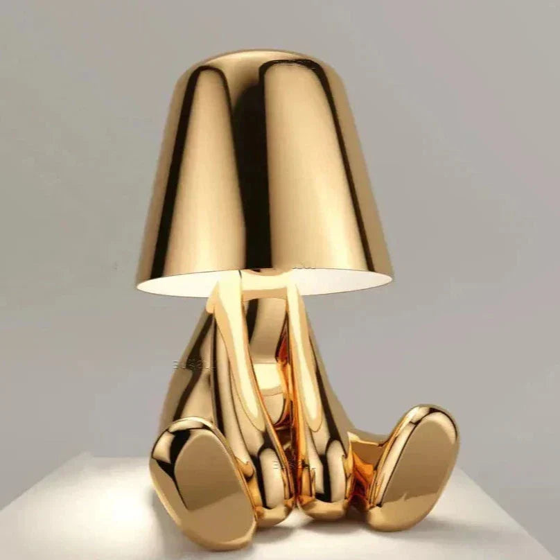Golden Man LED Table Lamp with Adjustable Brightness – Creative USB Rechargeable Nightstand Light