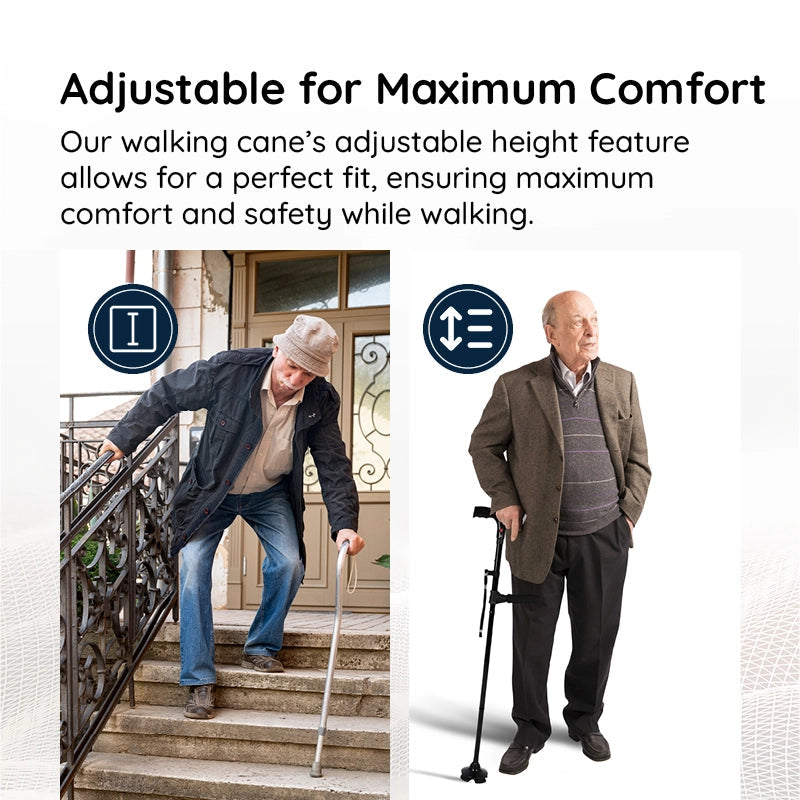 Foldable Walking Cane with LED Light and Adjustable Height