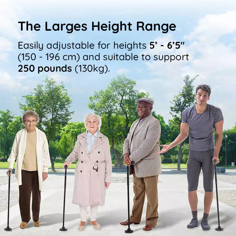 Foldable Walking Cane with LED Light and Adjustable Height
