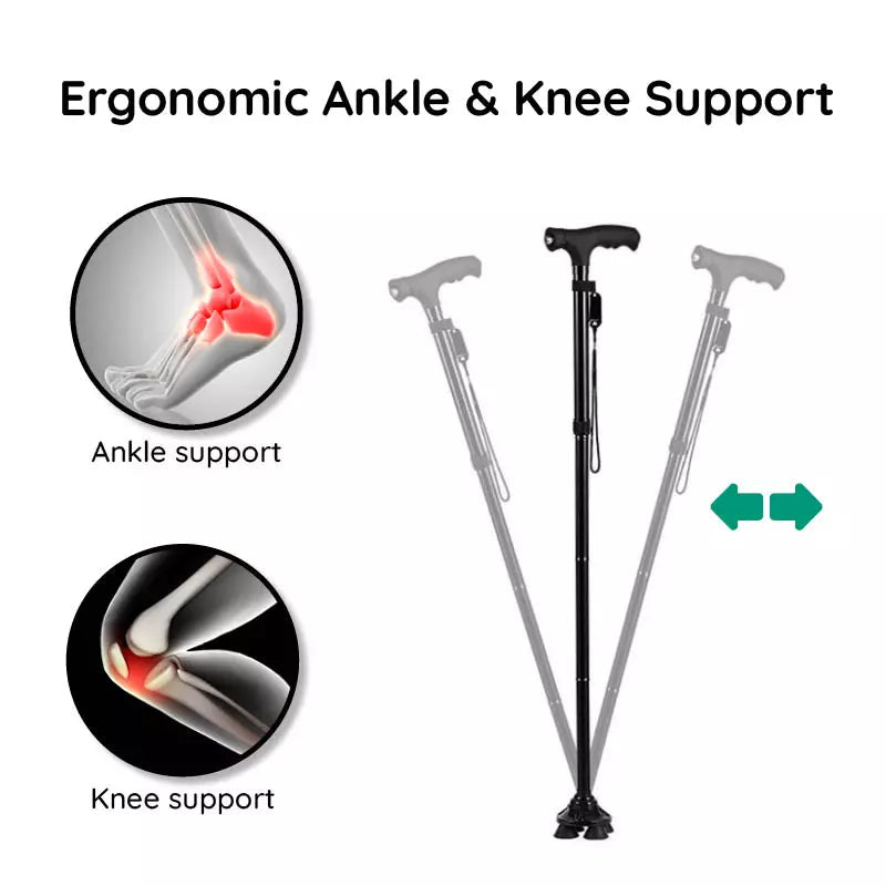 Foldable Walking Cane with LED Light and Adjustable Height