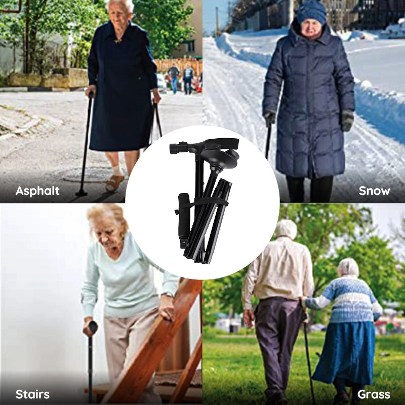 Foldable Walking Cane with LED Light and Adjustable Height