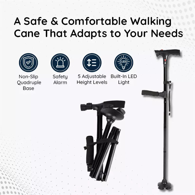 Foldable Walking Cane with LED Light and Adjustable Height