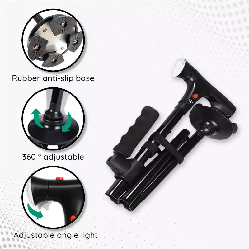 Foldable Walking Cane with LED Light and Adjustable Height