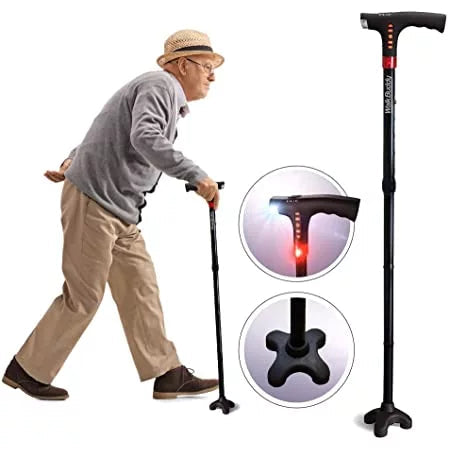 Foldable Walking Cane with LED Light and Adjustable Height