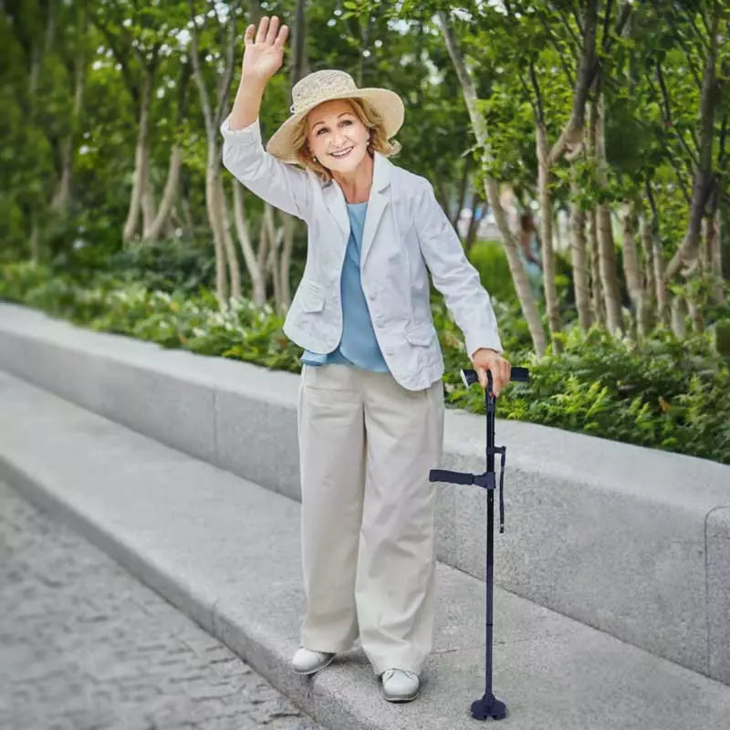 Foldable Walking Cane with LED Light and Adjustable Height