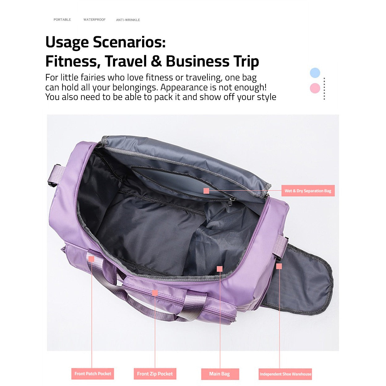 Multi-Pocket Waterproof Duffle Bag with Shoe Compartment