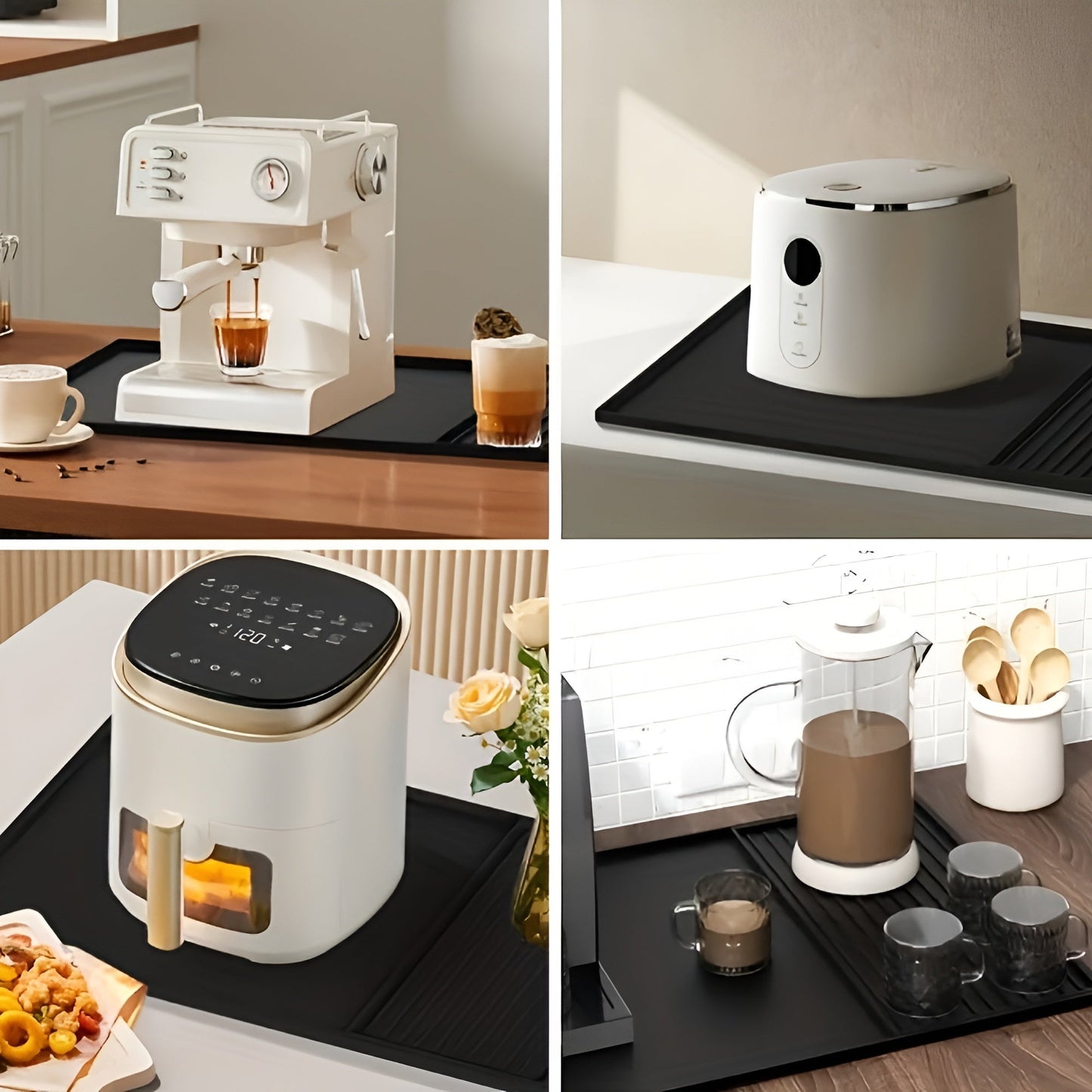 Silicone Coffee Bar Mat with Drainage Grooves