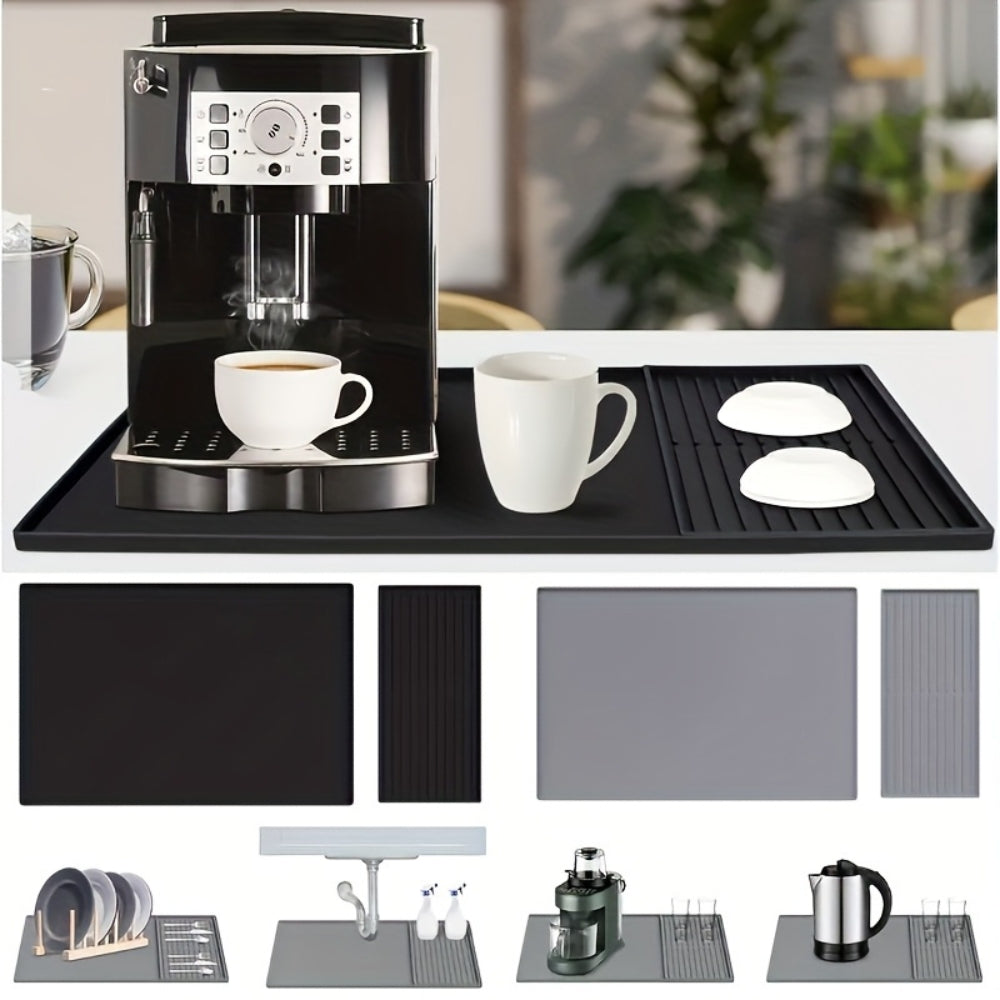 Silicone Coffee Bar Mat with Drainage Grooves