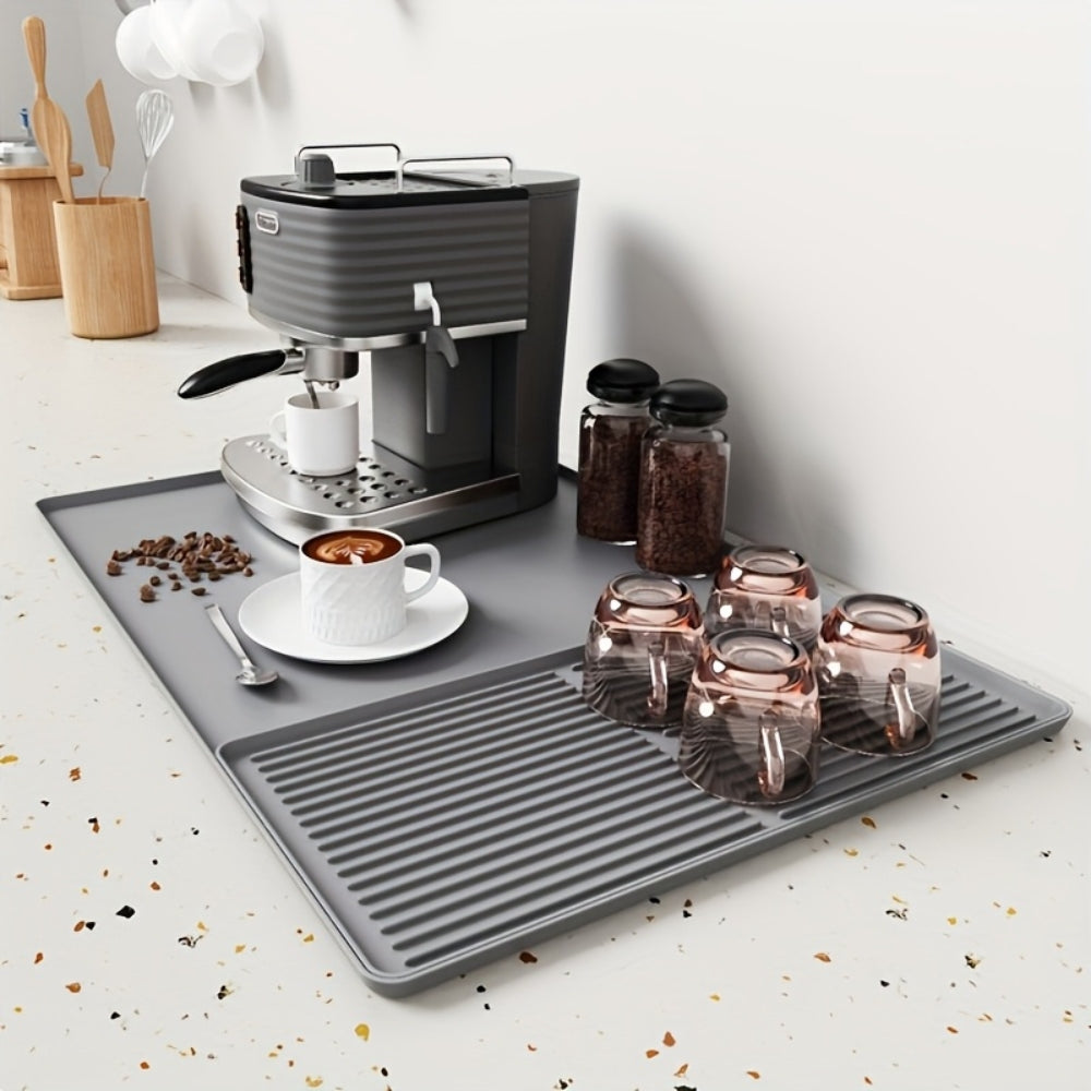 Silicone Coffee Bar Mat with Drainage Grooves