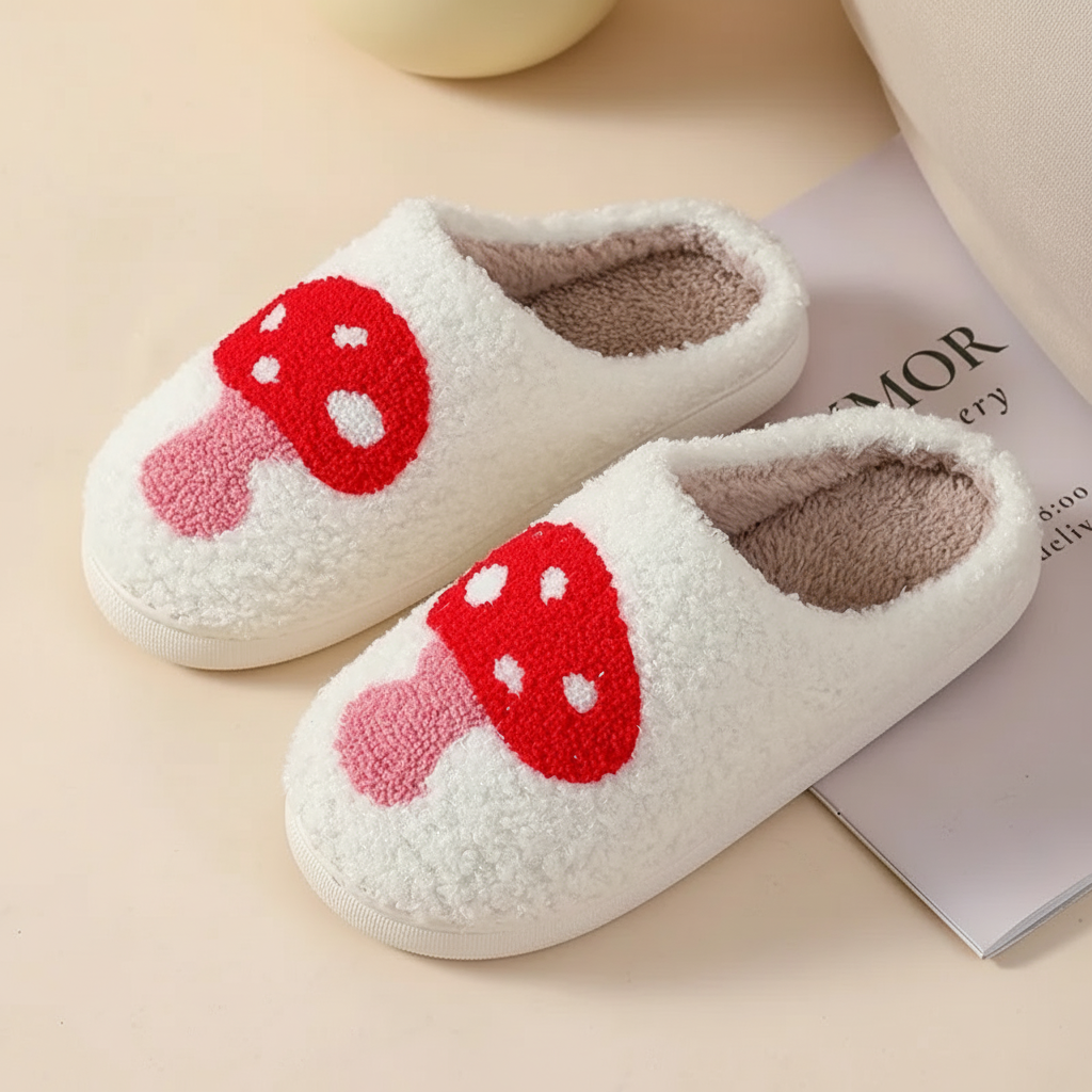 Cozy Heart and Mushroom Slippers with Soft Cushioning