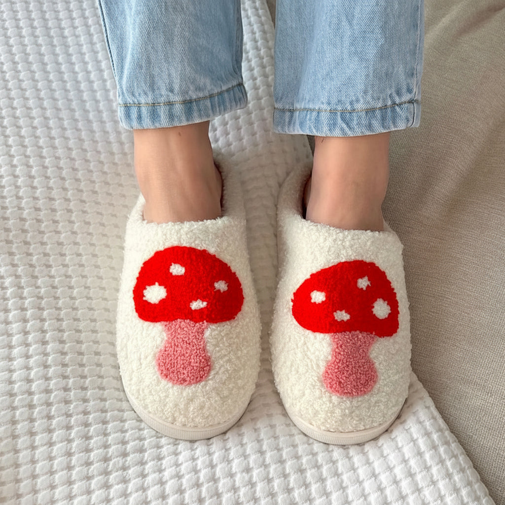 Cozy Heart and Mushroom Slippers with Soft Cushioning