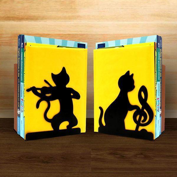Cat-Themed Metal Bookends with Non-Slip Base