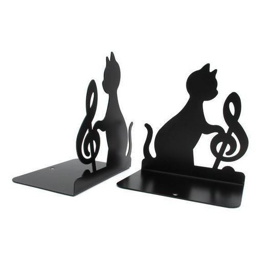 Cat-Themed Metal Bookends with Non-Slip Base