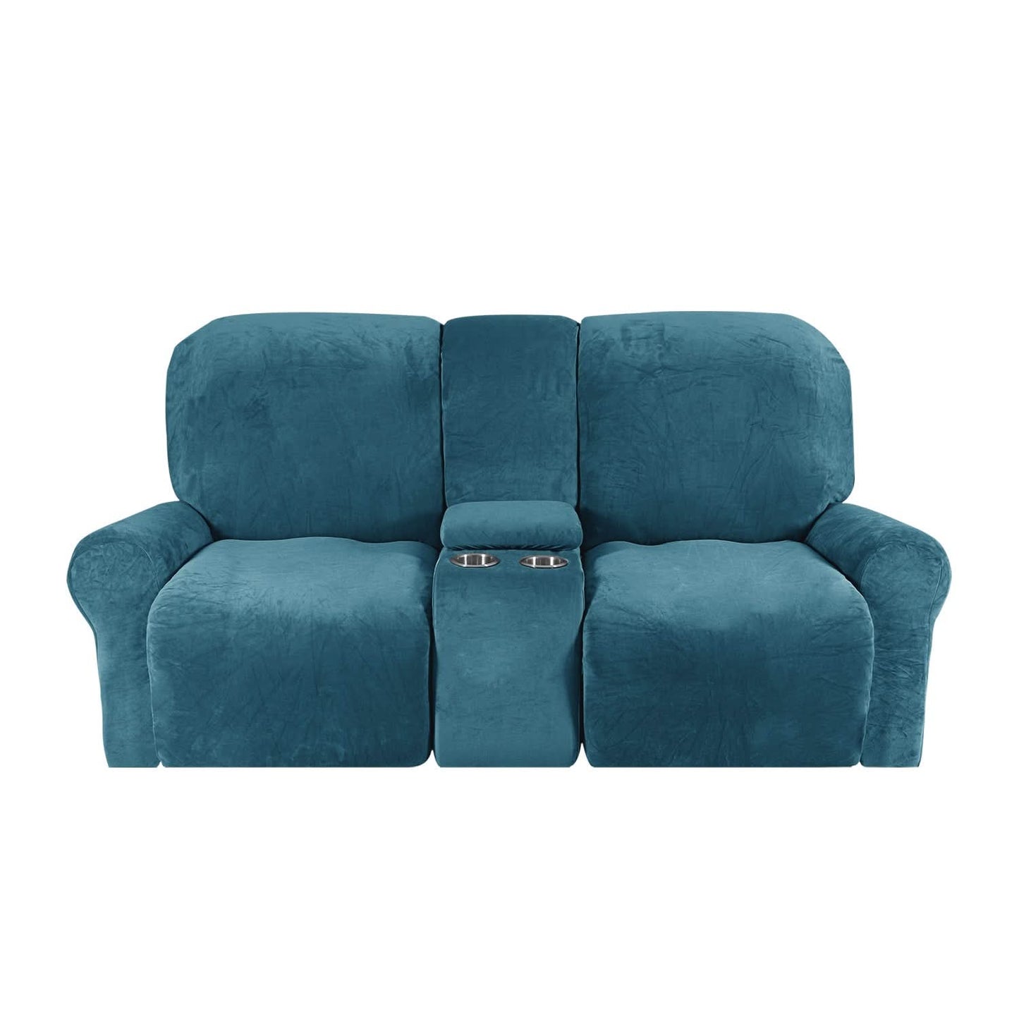 2-Seater Velvet Plush Recliner Sofa Cover with Cup Holders