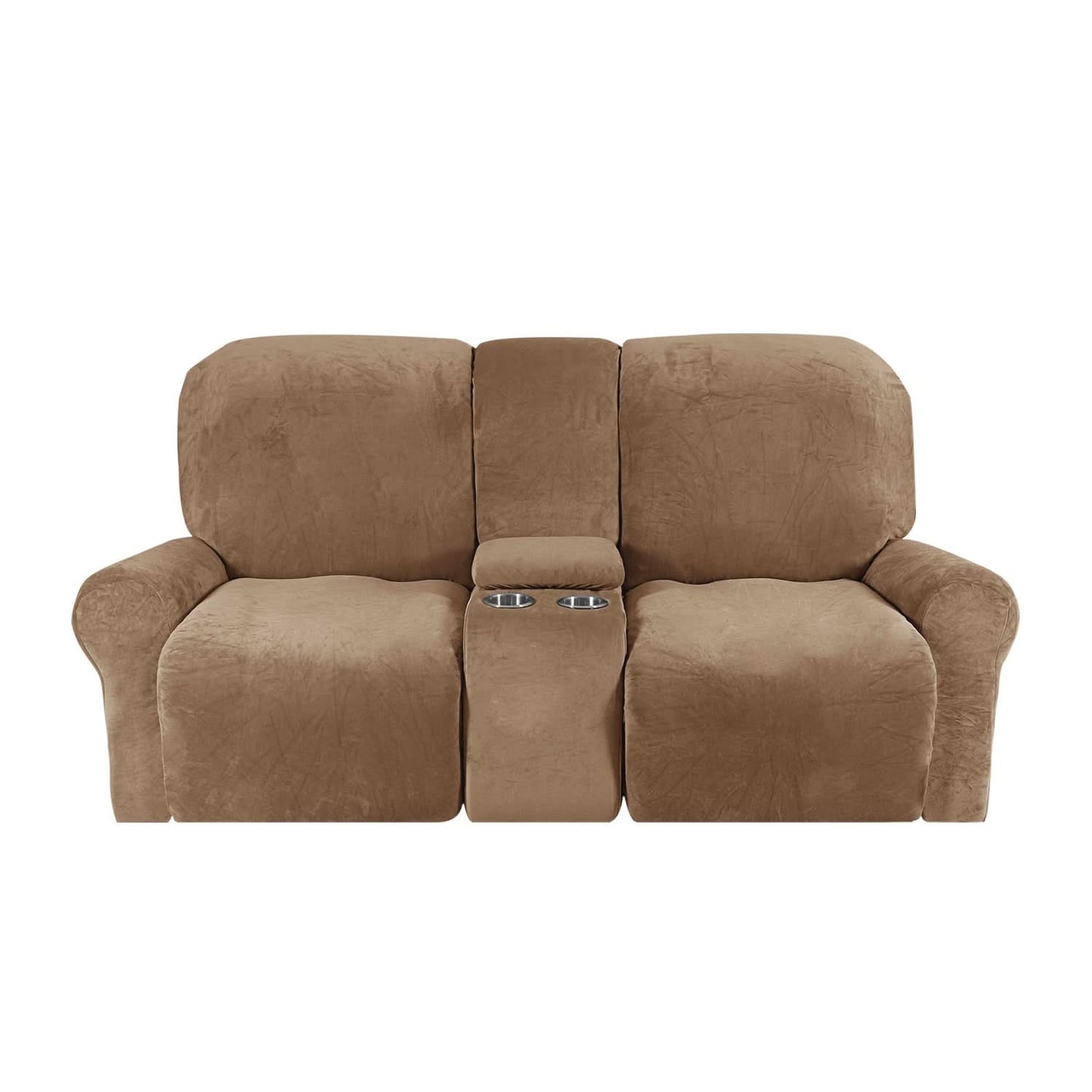2-Seater Velvet Plush Recliner Sofa Cover with Cup Holders