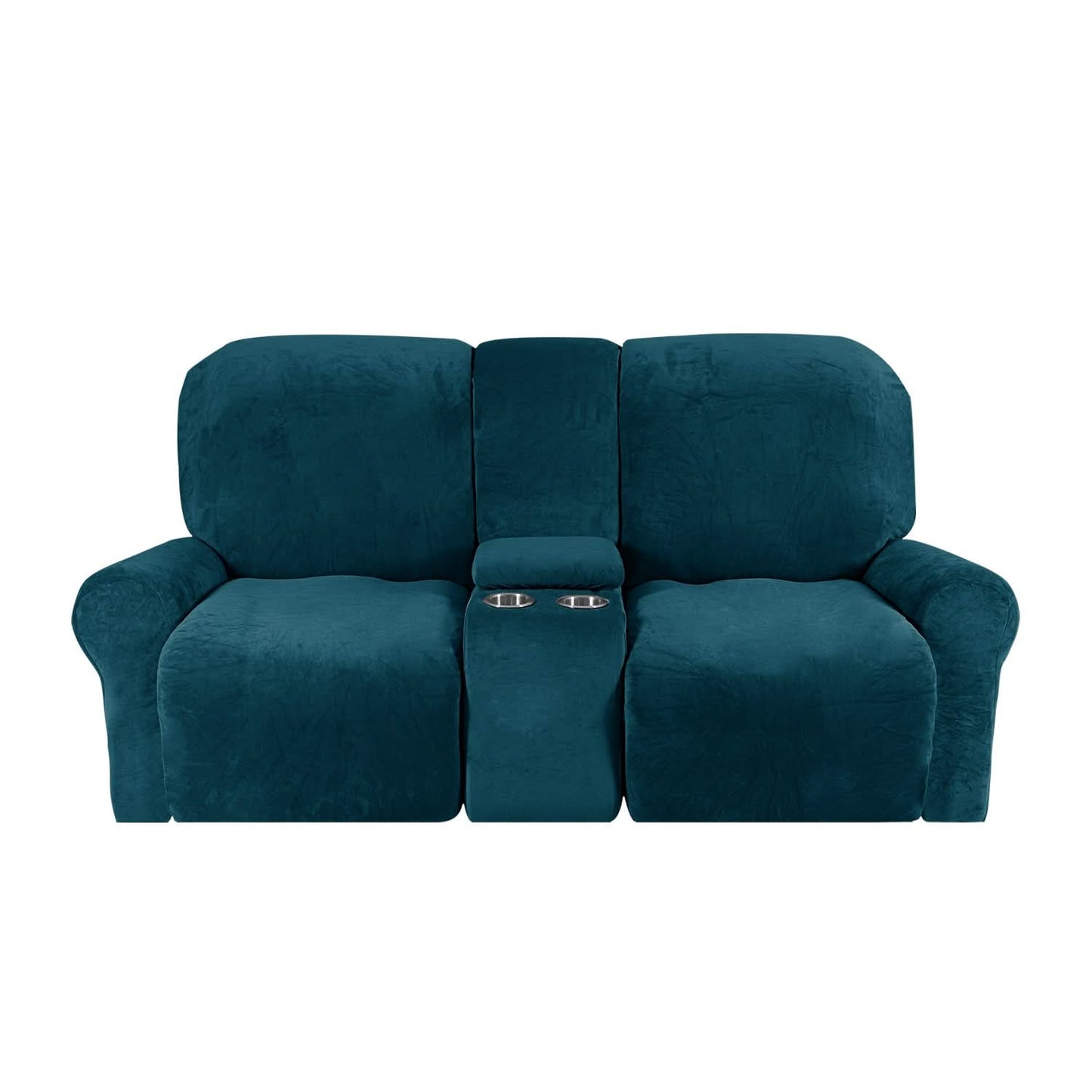 2-Seater Velvet Plush Recliner Sofa Cover with Cup Holders