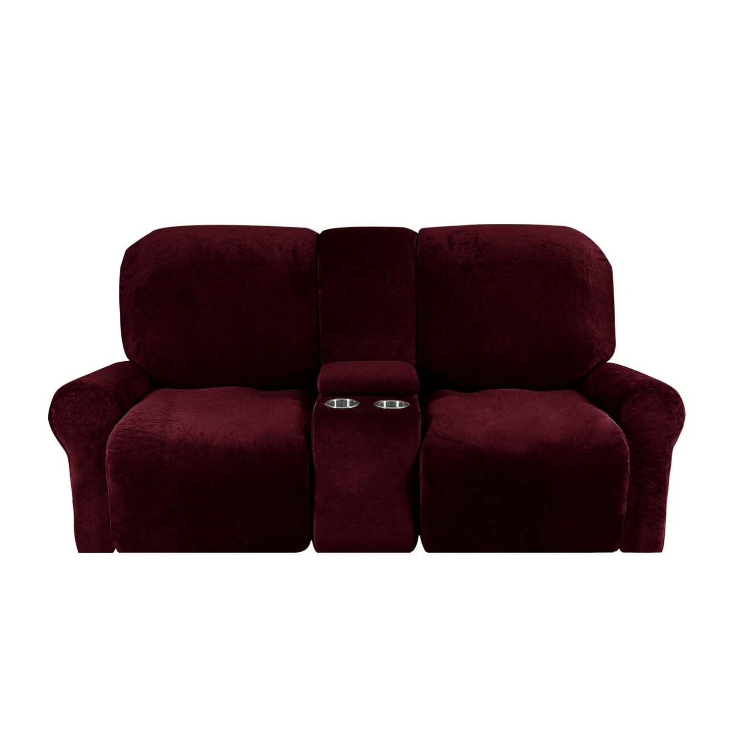 2-Seater Velvet Plush Recliner Sofa Cover with Cup Holders