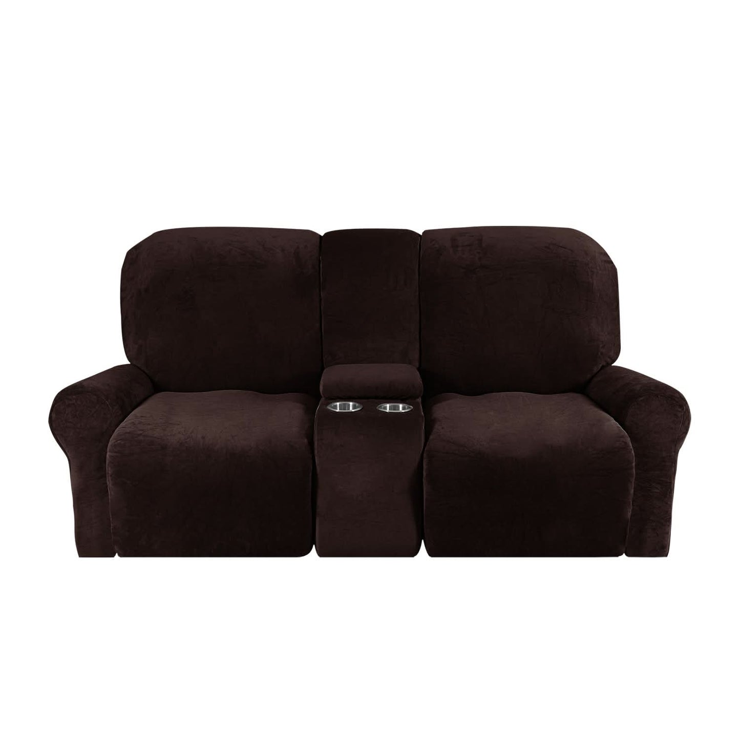 2-Seater Velvet Plush Recliner Sofa Cover with Cup Holders