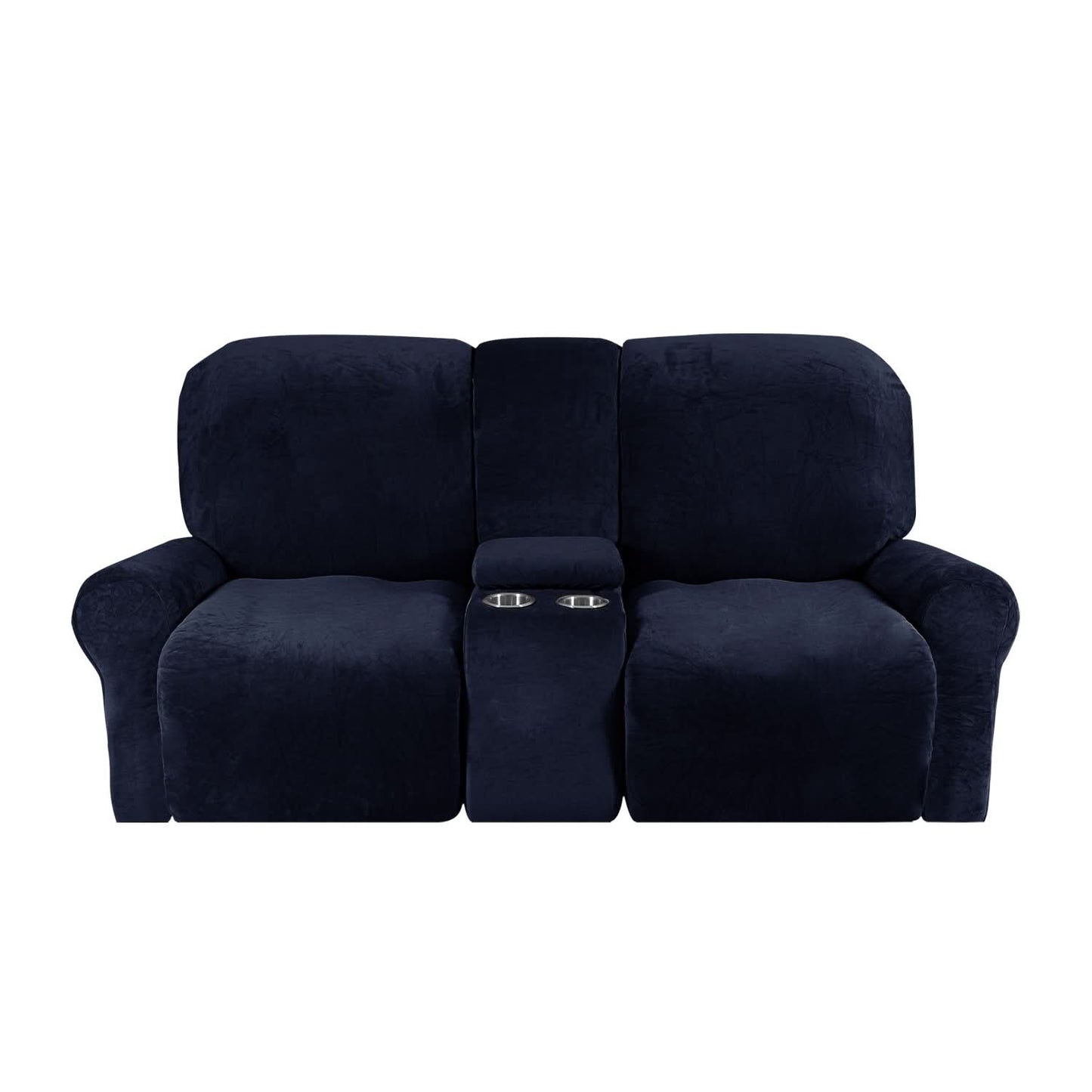 2-Seater Velvet Plush Recliner Sofa Cover with Cup Holders