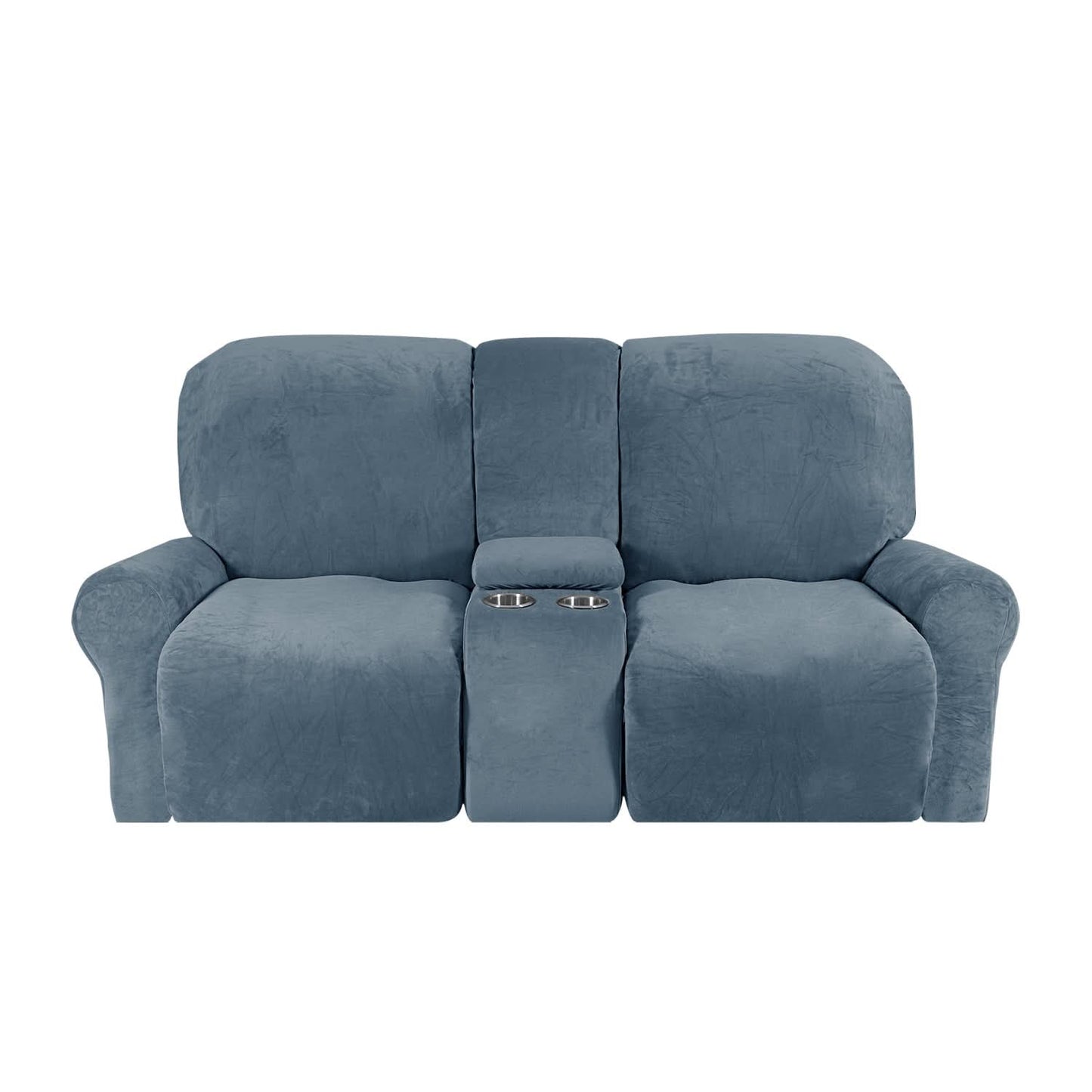 2-Seater Velvet Plush Recliner Sofa Cover with Cup Holders