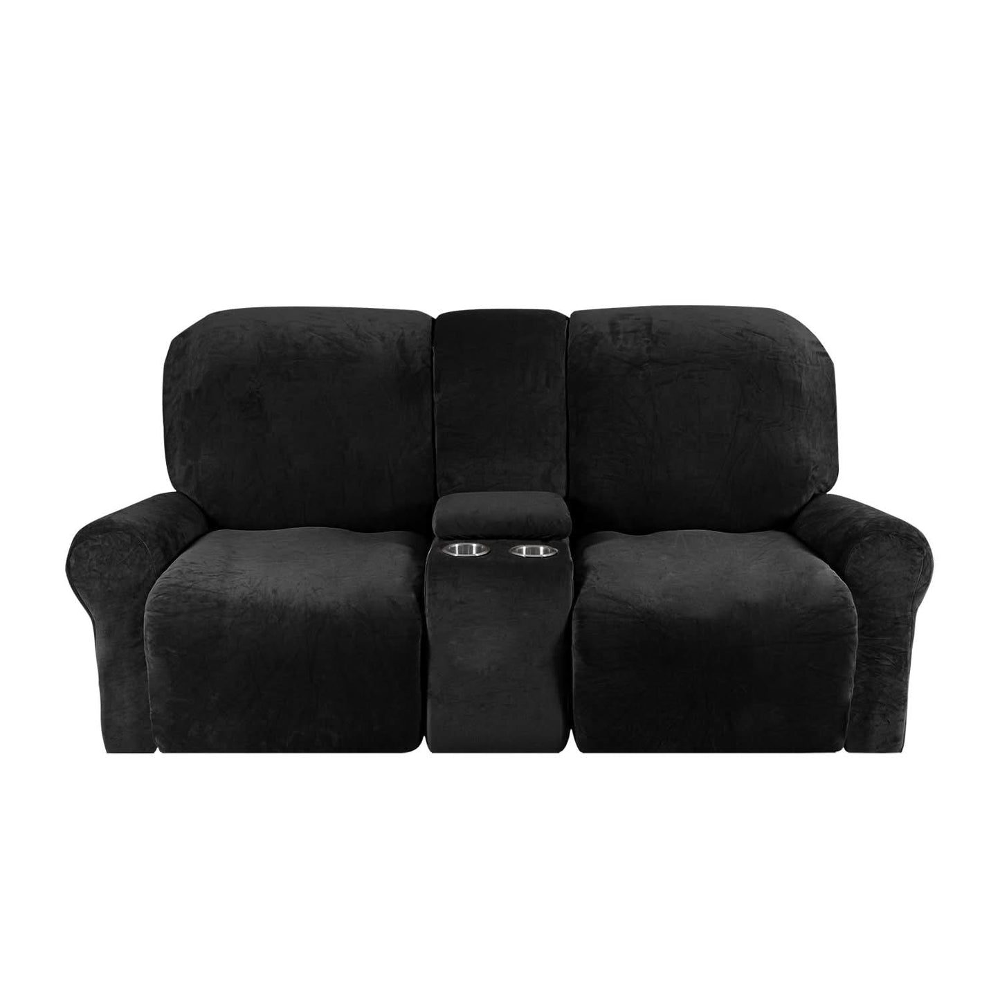2-Seater Velvet Plush Recliner Sofa Cover with Cup Holders