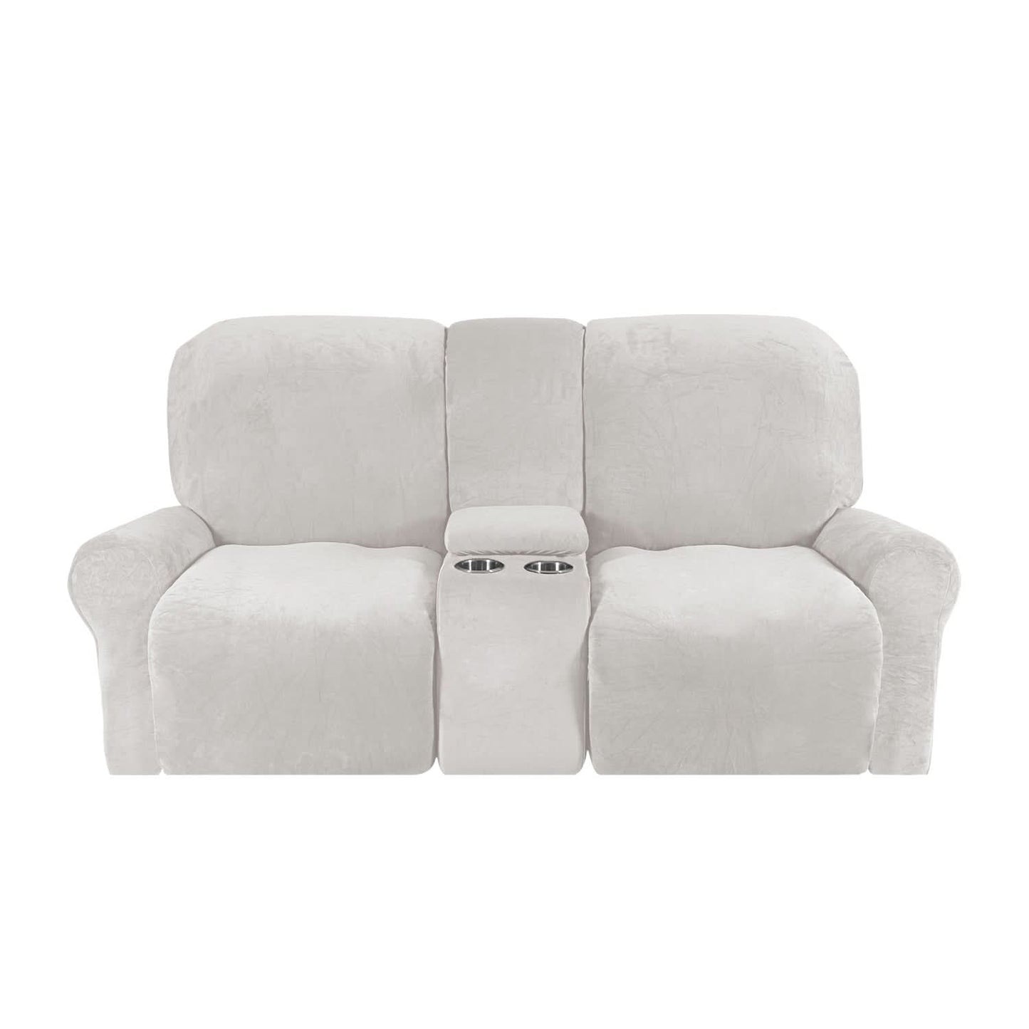 2-Seater Velvet Plush Recliner Sofa Cover with Cup Holders