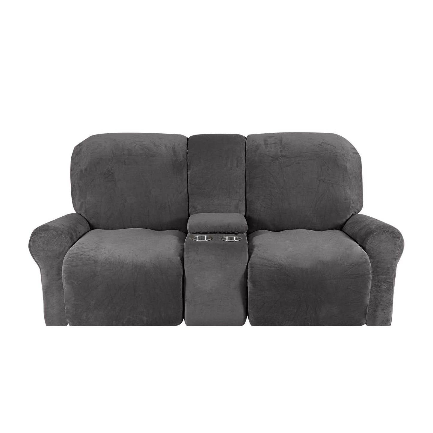 2-Seater Velvet Plush Recliner Sofa Cover with Cup Holders