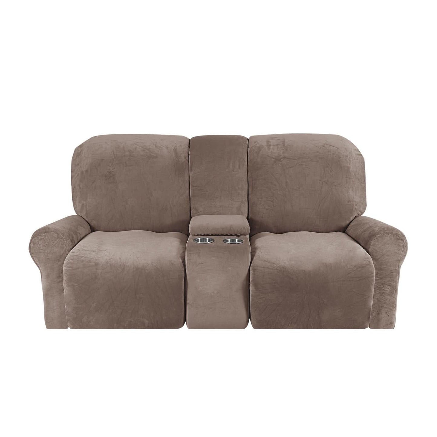 2-Seater Velvet Plush Recliner Sofa Cover with Cup Holders