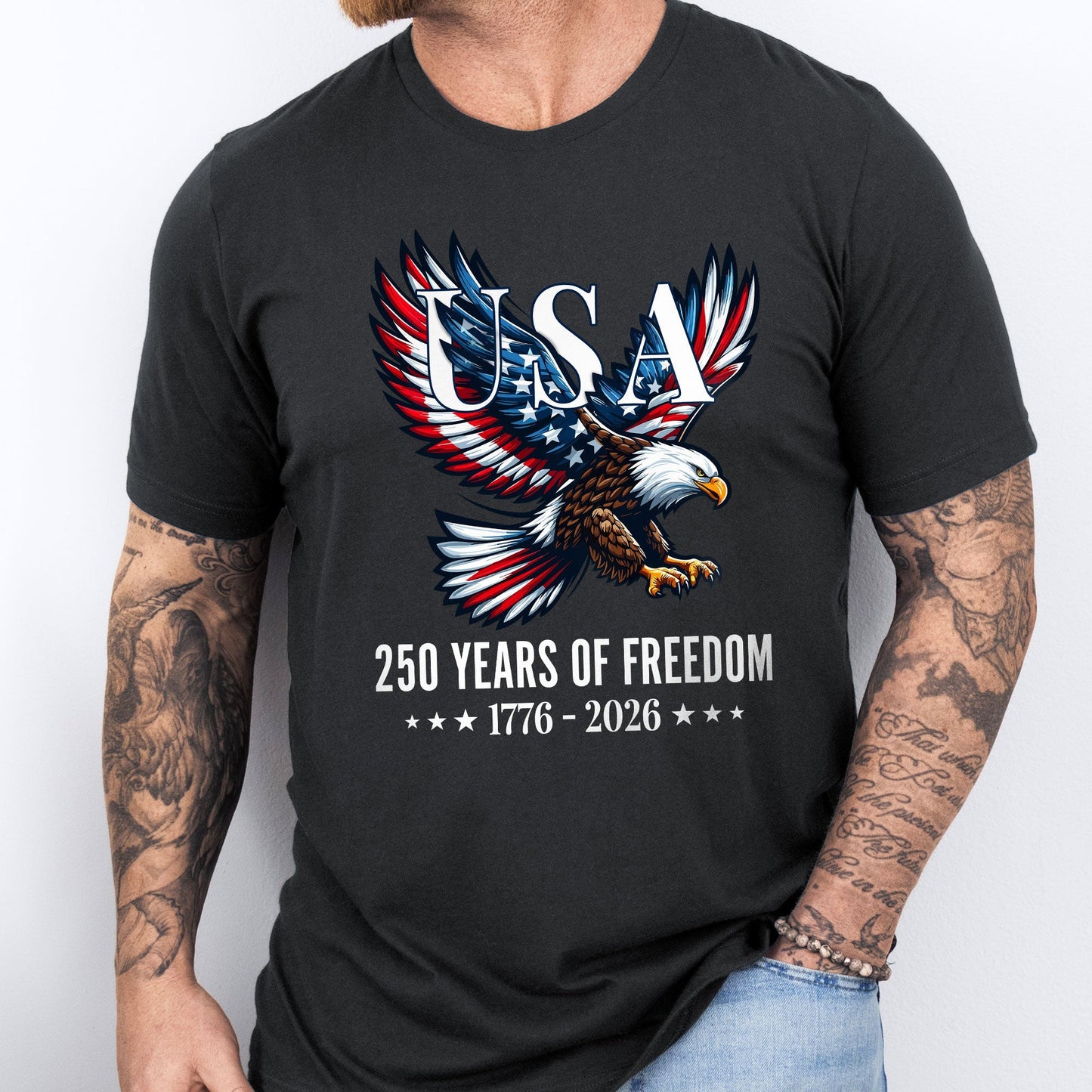 Bald Eagle Patriotic T-Shirt 250 Years of Freedom 1776-2026