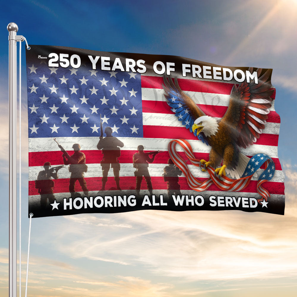250 Years of Freedom Veterans Eagle Grommet Flag - Double-Sided Canvas