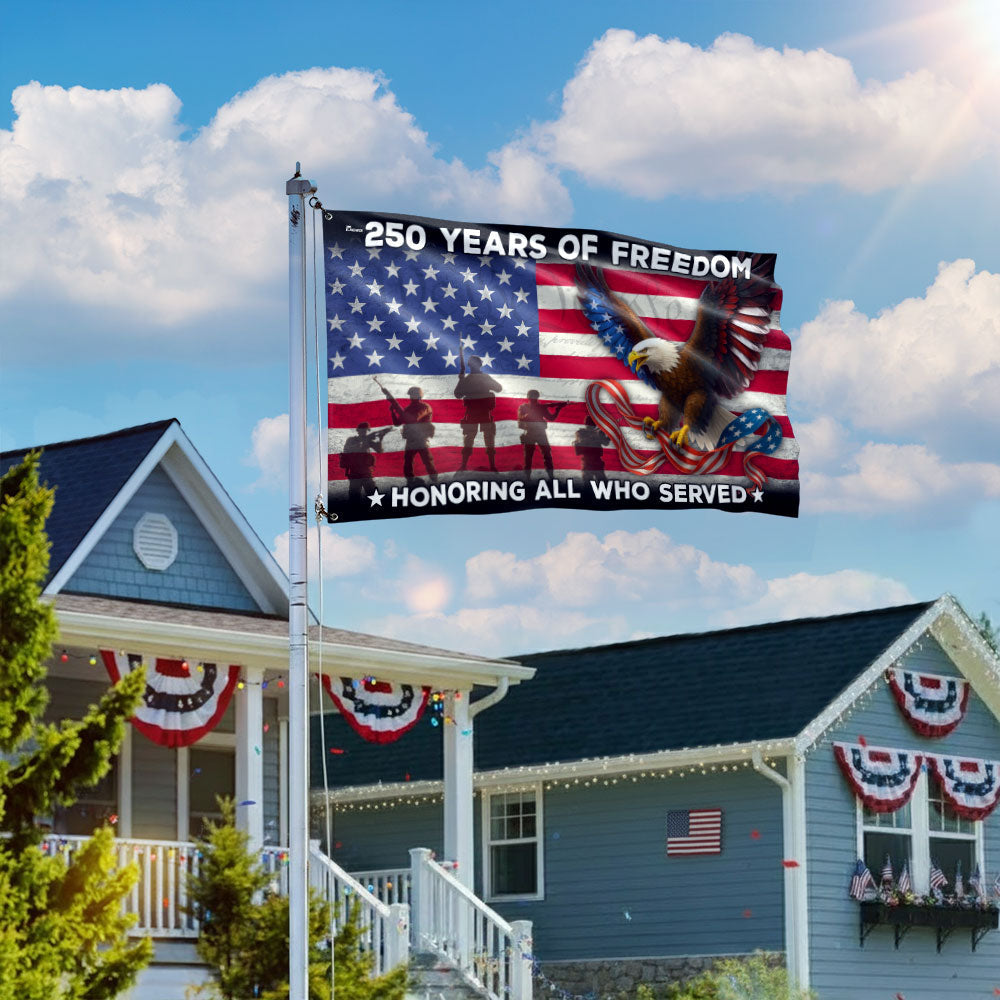 250 Years of Freedom Veterans Eagle Grommet Flag - Double-Sided Canvas