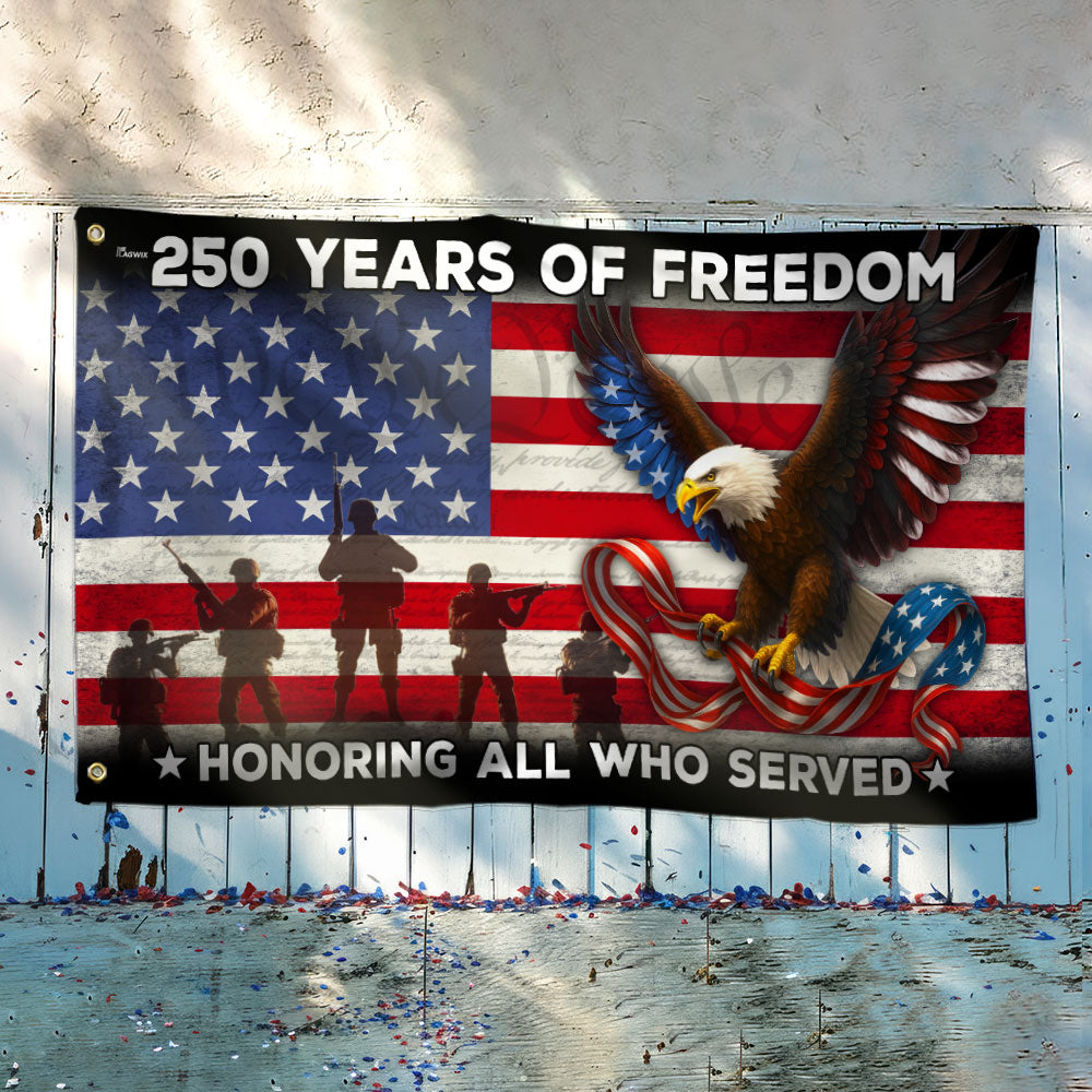 250 Years of Freedom Veterans Eagle Grommet Flag - Double-Sided Canvas