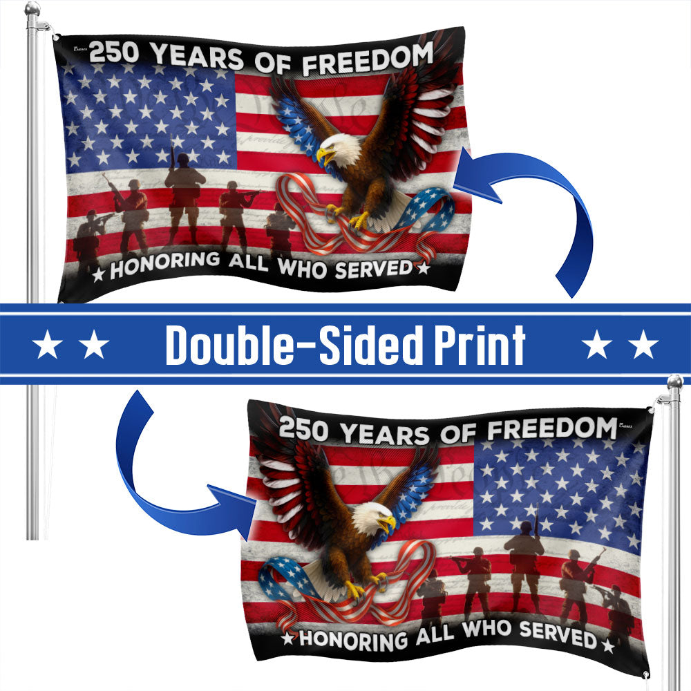 250 Years of Freedom Veterans Eagle Grommet Flag - Double-Sided Canvas