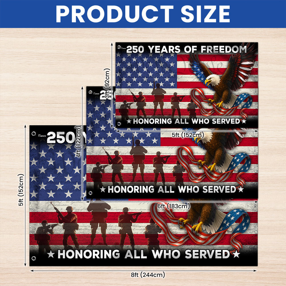 250 Years of Freedom Veterans Eagle Grommet Flag - Double-Sided Canvas