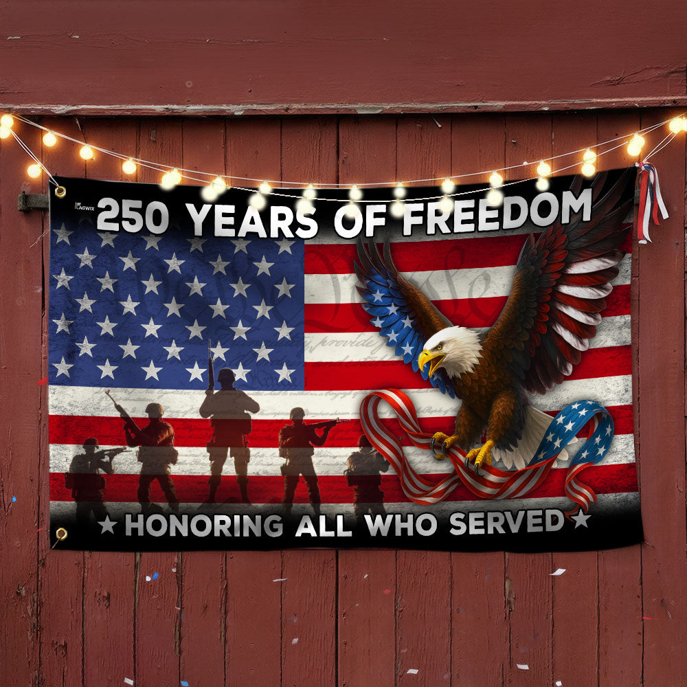 250 Years of Freedom Veterans Eagle Grommet Flag - Double-Sided Canvas